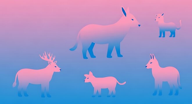 Illustration of Deer and Donkey Animals Together.