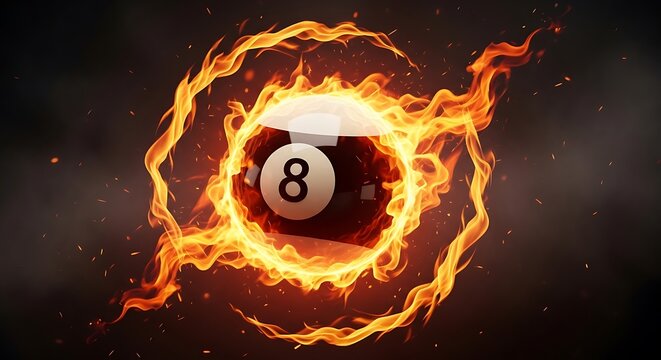 Flaming eight ball in pool illustration