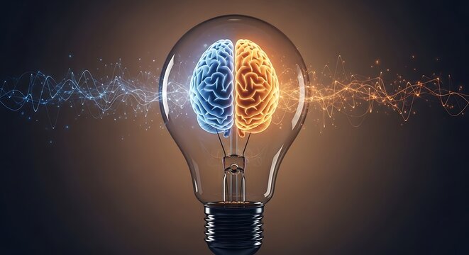 Innovative idea with brain and lightbulb illustration