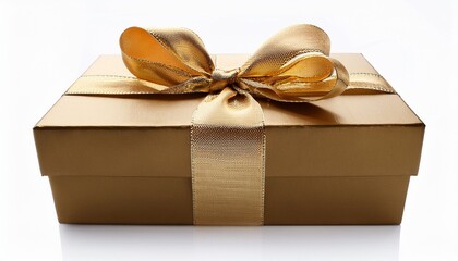 elegant gift box with gold ribbon isolated on white background