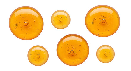 Fototapeta premium Golden gel spheres with bubbles for skincare or cosmetic product advertising