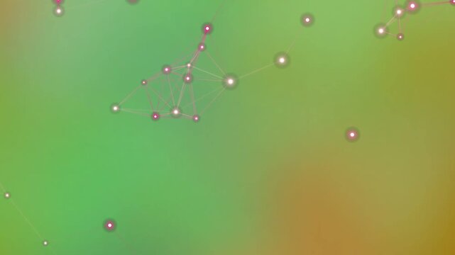 Network of glowing orbs connected by lines against a green and gold gradient background with soft