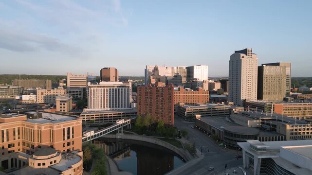Rochester, Minnesota, USA cityscape on the Zumbro River