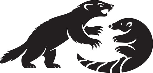 Obraz premium Wolverine animal vector illustration. wild animal wolverine silhouette. angry wolverine fighting