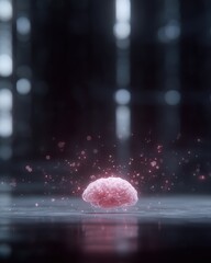 Fototapeta premium Floating 3D digital brain with glowing data particles, futuristic laboratory background
