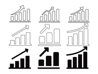 Fototapeta premium Growth icon set. Business graphs and charts icons. Statistic and data, charts diagrams, money, down or up arrow. Vector illustration