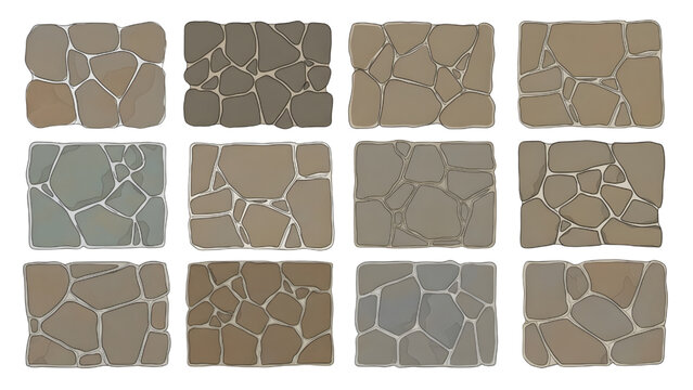 Irregular Flagstone Patio Texture Top View Vector Set for Garden and Landscape Design