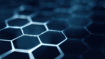 Fototapeta premium Grid of glowing hexagonal cells, futuristic honeycomb tech background