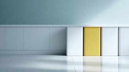 Obraz premium Modern recycling bins in a minimalist office, color-coded for paper, plastic, and glass