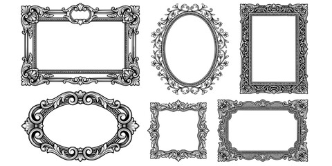 Picture frames silhouette, Baroque frame silhouettes, Decorative ornamental frame silhouettes, Picture frames svg, Baroque frame svg, Decorative ornamental frame svg, Vintage picture frame set