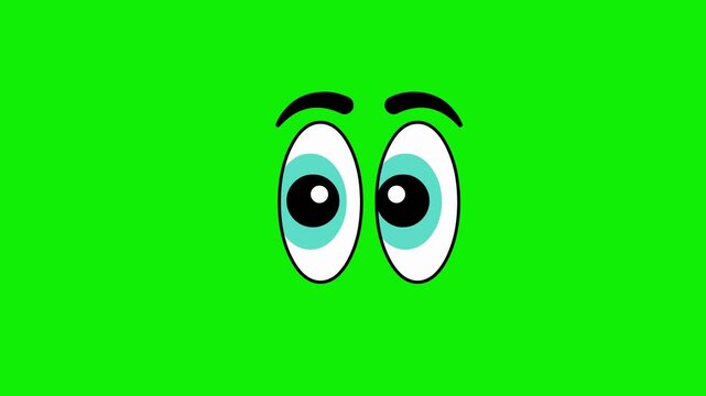 Funny Cartoon Eyes Animation with Blinking and Moving on Green Screen