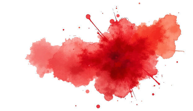 Red paint and ink splashes create a grunge watercolor splatter design with liquid red drops and artistic blood texture stains on a vector illustration