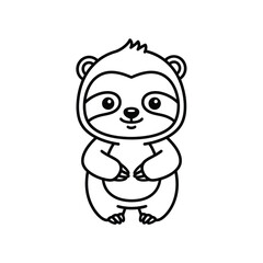 Naklejka premium Adorable cartoon baby sloth standing upright with a friendly smile, rendered in a simple, clean outline drawing style, perfect for children's books and animal themes.