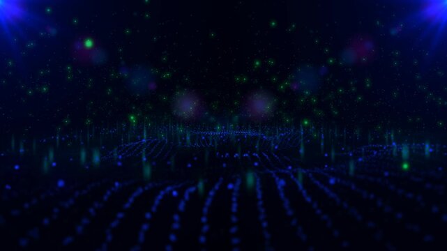 Technology digital wave background concept.Beautiful motion waving dots texture with glowing defocused particles. Cyber or technology blue background.