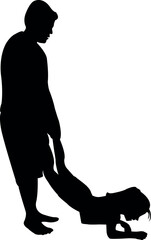 a man holding the feet of a girl, silhouette vector