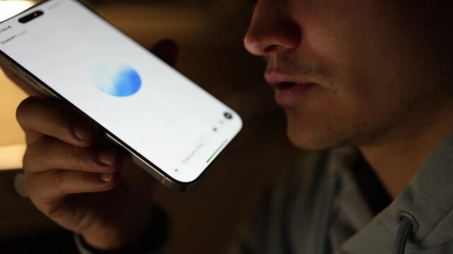 Close up lips speaking to chatgpt on smartphone asking question voice interaction with ai technology mobile communication concept