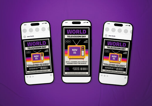 Black Retro World Television Day Social Media
