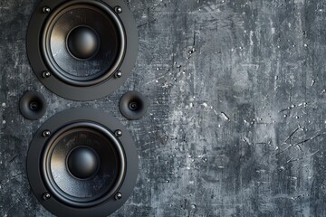 Powerful audio speakers mounted on grunge concrete wall, creating a modern and stylish audio setup