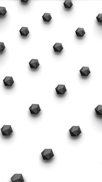 Futuristic 3d render of polyhedral shapes seamless moving in isometric view on white background. Computer generated loop animation. 4K seamless vertical motion design