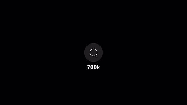 Social media comment counting from 0 to 700k animation with alpha channel