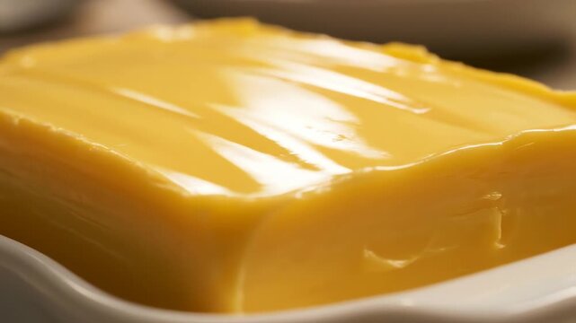 Close up of butter block with shiny surface