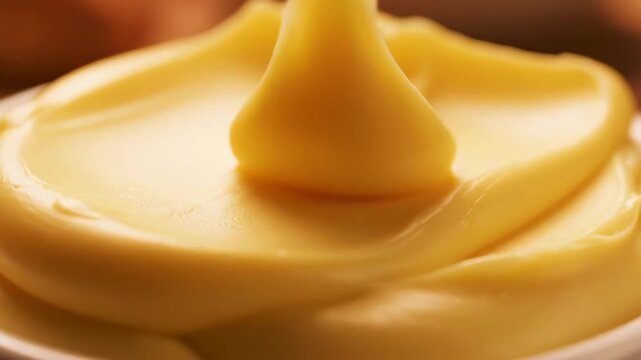 Close up of creamy yellow substance in a ceramic bowl