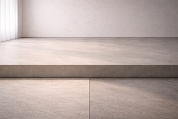 Fototapeta premium Two overlapping floor surfaces made of different materials stone and polished cement, subtle level difference creating strong horizon line.