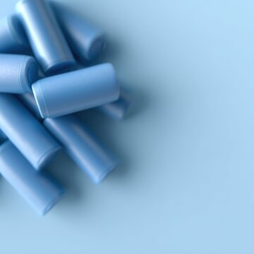 blue salbutamol asthma inhalers piled together, respiratory treatment and chronic disease management concept