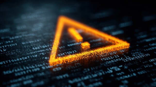 Glowing Digital Warning Sign over Abstract Code and Data Background