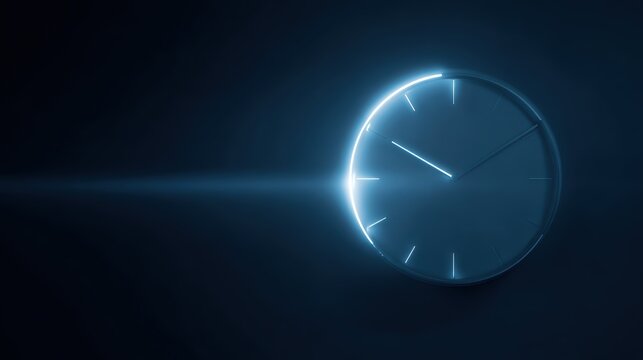 futuristic digital neon blue clock light effect, glowing silhouette time symbol, laser cyber style vector illustration