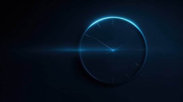 futuristic digital neon blue clock light effect, glowing silhouette time symbol, laser cyber style vector illustration
