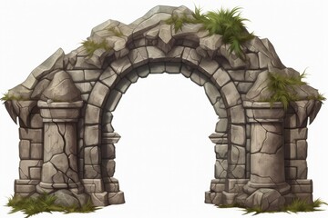 Fototapeta premium Crumbling stone archway covered in moss, perfect for game environment design
