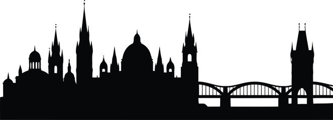 Obraz premium Budapest skyline silhouette vector illustration with iconic parliament and bridge on white background