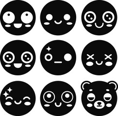 Fototapeta premium Emoticon vector illustration, expressive face icons design, emotional symbols art, communication graphics inspiration, black and white flat vector illustration