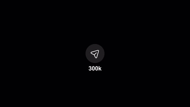Social media share counting from 0 to 300k animation with alpha channel