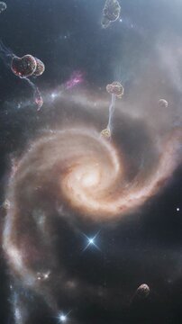 Laniakea Supercluster Visualization: A Swirling Galaxy and Celestial Structures