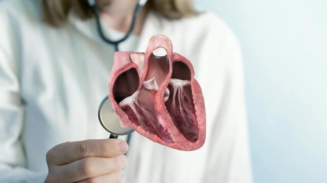 Doctor Examining Human Heart Anatomy with Stethoscope Cardiology Checkup and Cardiovascular Health Concept