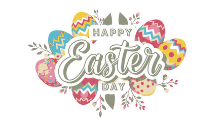 Vibrant Easter Eggs with Happy Easter Day Greeting.