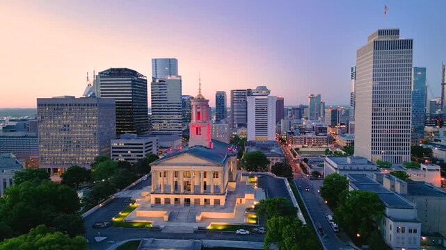Nashville, Tennessee, USA skyline with the state capitol at dawn.