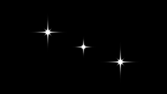 Twinkle light stars sparkling, 4k Twinkle sparkle stars animation, blinking retro vector star doodles, particle magic tail sparkling glitter star dust trail loop animation on black screen background.