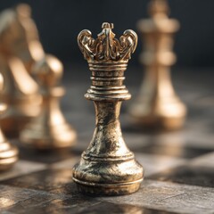 Fototapeta premium Golden chess queen on board strategic decision