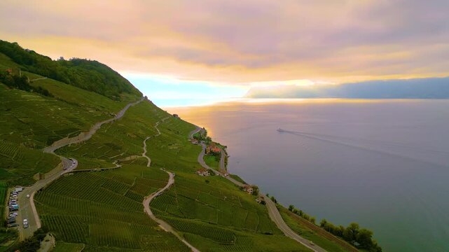 The Lavaux vineyards on Lake Geneva, Switzerland.