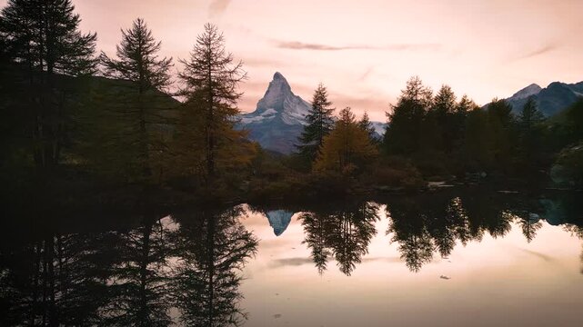 Zermatt, Switzerland at Lake Grindjisee with the Matterhorn in autumn season.