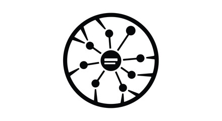 Obraz premium Black line illustration of a circular network diagram with connected nodes on a white background.