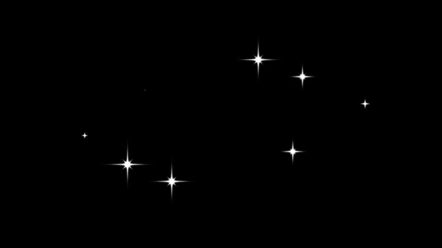 Twinkling star motion graphics effects for 2d cartoon animation, magic twinkling star particle burst, star sparkle vector doodles, 2D flat sparkle effect overlay on black screen background. 4k video