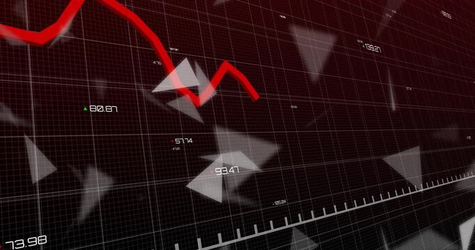 On triangular shards entering frame neon red jagged line tracing grid updating labels showing trend