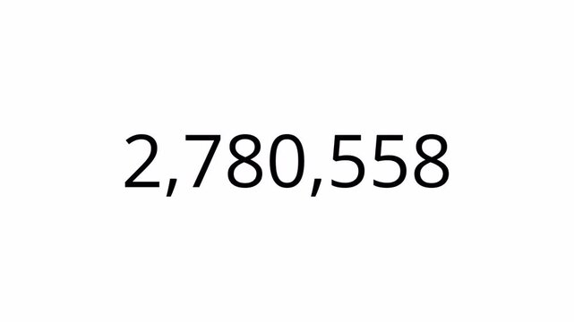 Animated number counter from 0 to 5000000 in 4k, zero to five million animated number counter with alpha channel for like, views , 0 to 5000000 counting number digit on transparent background