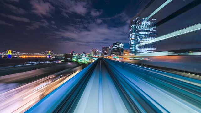 Time lapse from the Yurikamome, an automated guideway transit service operating along Tokyo Bay in Tokyo, Japan.