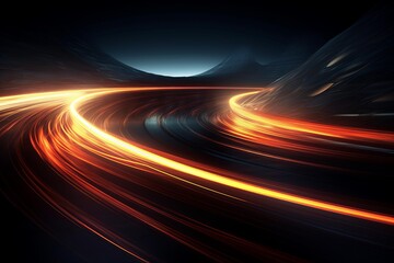 Fototapeta premium Orange light trails creating a dynamic abstract showing speed and movement on a dark background