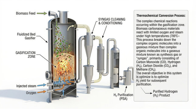3D Technical Cross Section of Biomass Gasification Reactor for Hydrogen Production